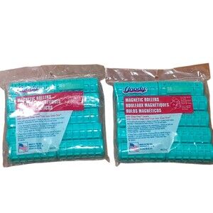 2x Vintage 90s GOODY Magnetic Rollers 12 LARGE Green Snap Over Covers  USA NOS